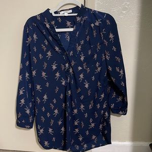 Stitch Fix | fun 2 fun | Navy Long Sleeve Split Neck Blouse | Med